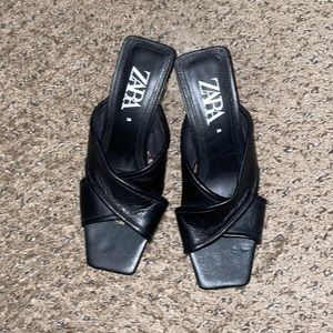 Zara Leather Square Block Heel